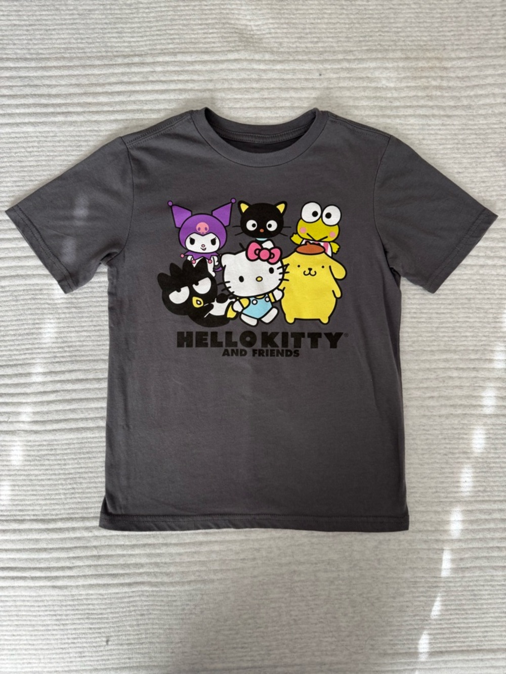 Hello Kitty Short Sleeve Tee in Charcoal with Colorful Character Print (8)